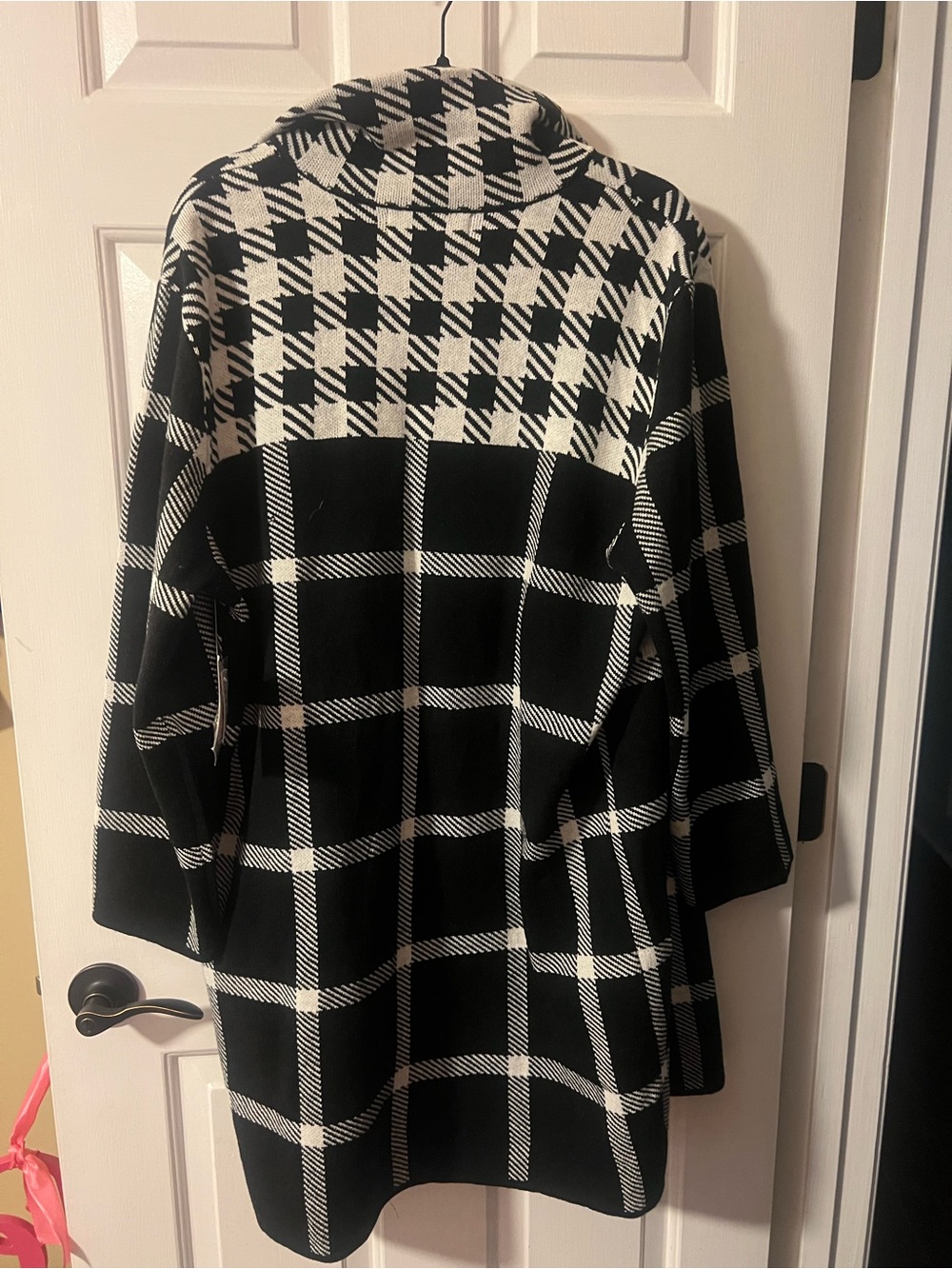 Kasper Black & White Plaid Open-Front Cardigan Coat - Picture 5 of 5